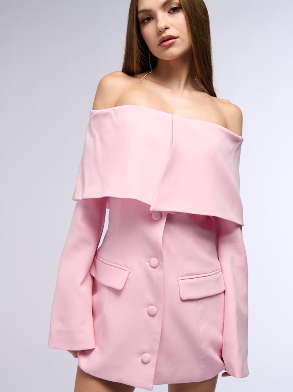 AKIRA Off-Shoulder Blazer Dress in Light Pink 1X NWT